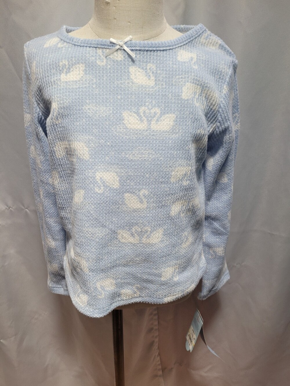 Girls Light Blue Swan Pattern Knit Sweater
